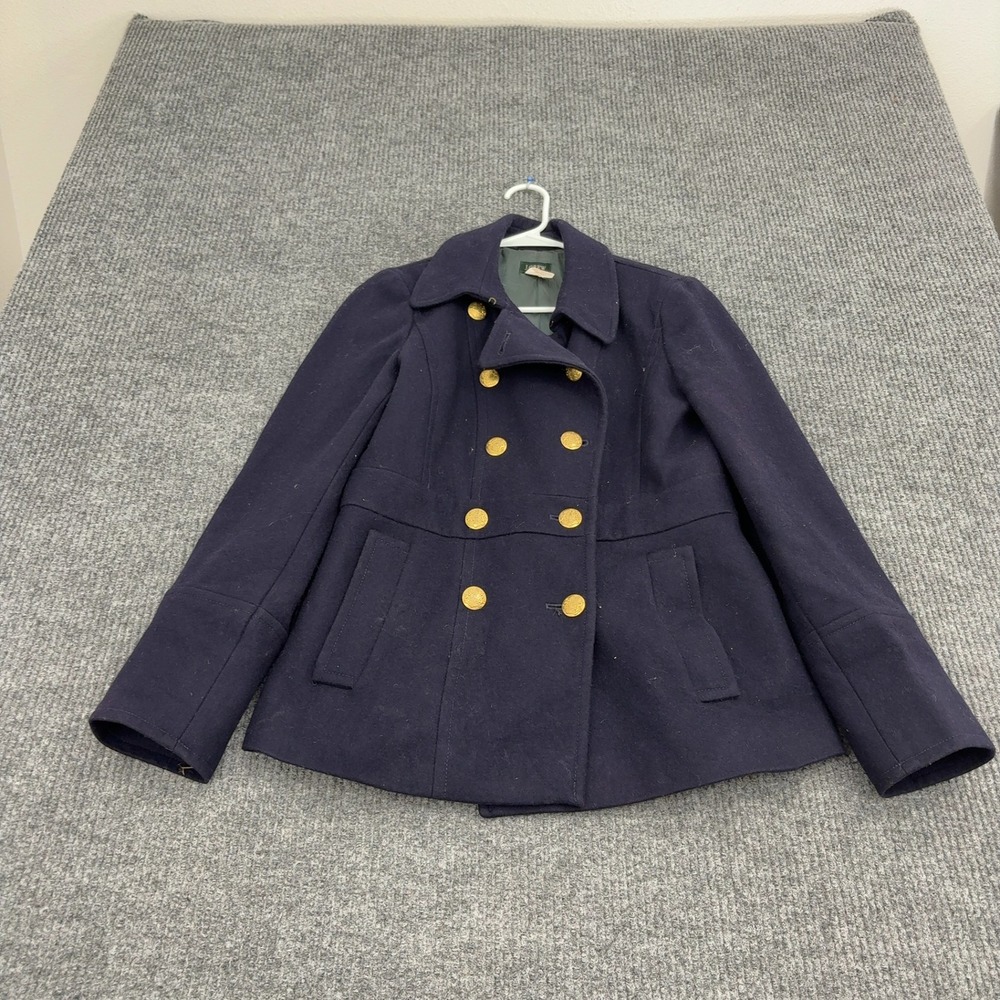 J.Crew Pea Coat Women 6 Navy Blue Wool Blend Double Breasted Gold Button Classic